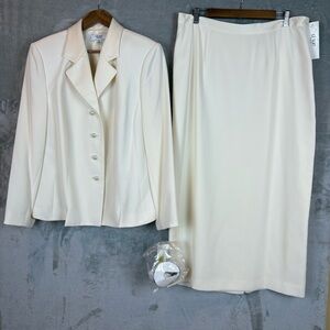 NWT Le Suit Dillards Ivory Cream Skirt Suit Set Wmn’s 14W